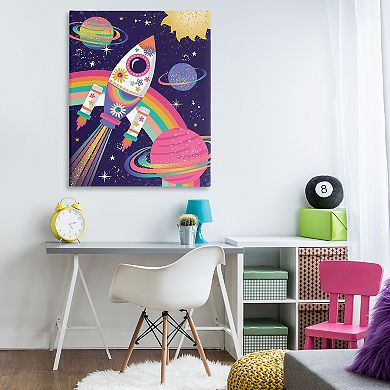Stupell Home Decor Magical Playful Rainbow Space Rocket Stretched Canvas Print