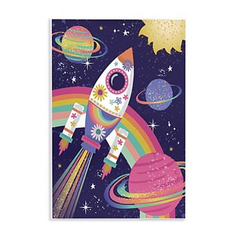 Stupell Home Decor Magical Playful Rainbow Space Rocket Wood Plaque