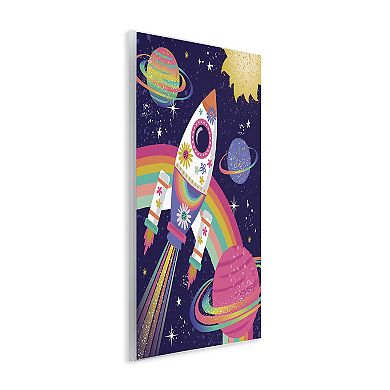 Stupell Home Decor Magical Playful Rainbow Space Rocket Wood Plaque