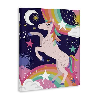 Stupell Home Decor Magical Space Unicorn Dancing Rainbows Stretched Canvas Print