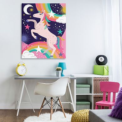 Stupell Home Decor Magical Space Unicorn Dancing Rainbows Stretched Canvas Print