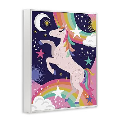 Stupell Home Decor Magical Space Unicorn Dancing Rainbows Framed Floating Canvas