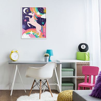 Stupell Home Decor Magical Space Unicorn Dancing Rainbows Framed Floating Canvas