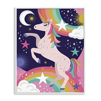 Stupell Home Decor Magical Space Unicorn Dancing Rainbows Framed Floating Canvas