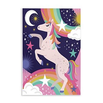 Stupell Home Decor Magical Space Unicorn Dancing Rainbows Wood Plaque