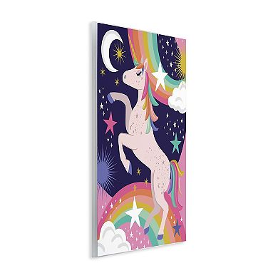 Stupell Home Decor Magical Space Unicorn Dancing Rainbows Wood Plaque