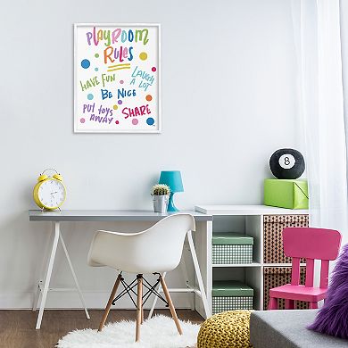 Stupell Home Decor Playroom Rules Polka Dot Pattern Framed Canvas Wall Art