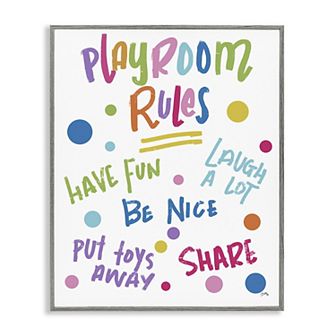 Stupell Home Decor Playroom Rules Polka Dot Pattern Framed Canvas Wall Art