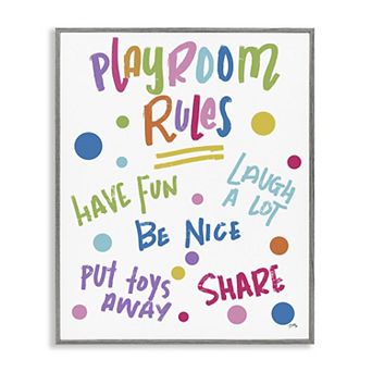 Stupell Home Decor Playroom Rules Polka Dot Pattern Framed Canvas Wall Art