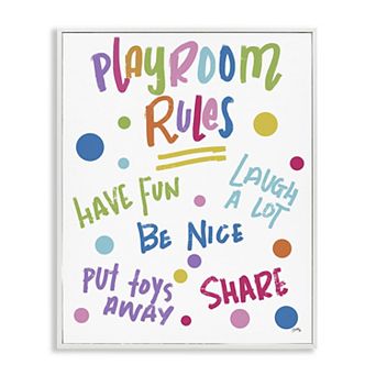 Stupell Home Decor Playroom Rules Polka Dot Pattern Framed Canvas Wall Art