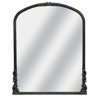 Wylde Iris English Estate Distressed Black Carved Arch Wood Wall Mirror