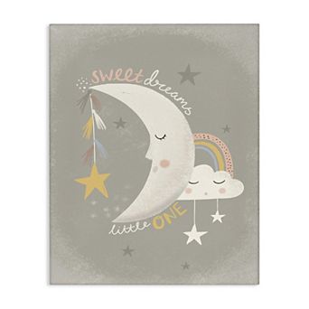 Stupell Home Decor Sweet Dreams Sentiment Crescent Moon Canvas Wall Art