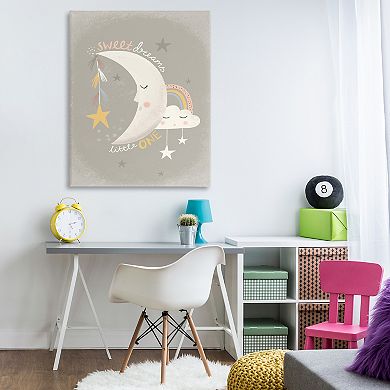 Stupell Home Decor Sweet Dreams Sentiment Crescent Moon Canvas Wall Art