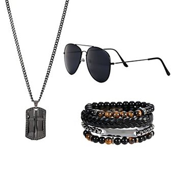 American Exchange Men's Sunglasses, Necklace & Bracelet Set