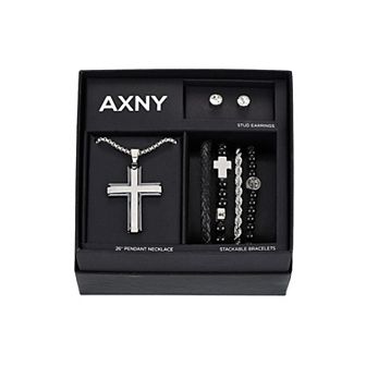 American Exchange Men's Silver Tone Necklace, Bracelet & Earring Set