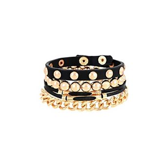 American Exchange Men's Black & Gold Mixed Bracelet Set