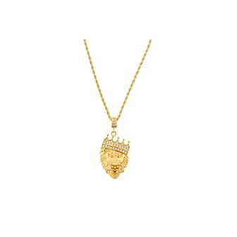 Men's American Exchange 18k Gold Over Stainless Steel Cubic Zirconia Lion Head Pendant Necklace