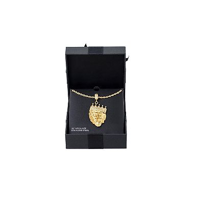 Men's American Exchange 18k Gold Over Stainless Steel Cubic Zirconia Lion Head Pendant Necklace