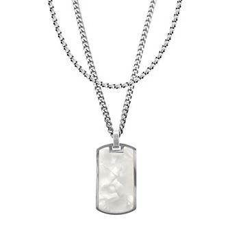 Men's American Exchange 2 pc Silver Tone Stainless Steel ID Tag & Box Chain Necklace Set