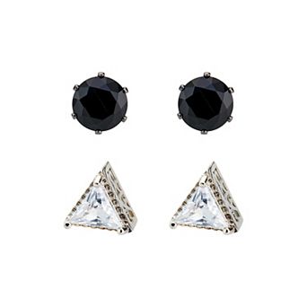 American Exchange Men's 2-Pair Silver Tone & Black Stainless Steel Stud Earring Set