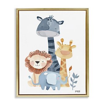 Stupell Home Decor Gentle Nursery Animals Framed Floating Canvas Wall Art