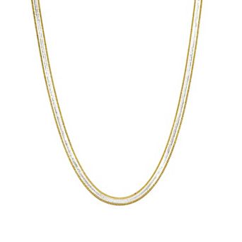 American Exchange 18K Gold Over Silver Two-Tone Herringbone Chain Necklace