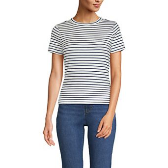 Women's Lands' End Drapey Rib Fitted Short Sleeve T-Shirt