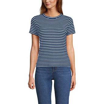 Women's Lands' End Drapey Rib Fitted Short Sleeve T-Shirt