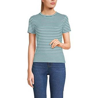 Women's Lands' End Drapey Rib Fitted Short Sleeve T-Shirt