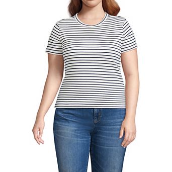 Plus Size Lands' End Drapey Rib Fitted Short Sleeve T-Shirt
