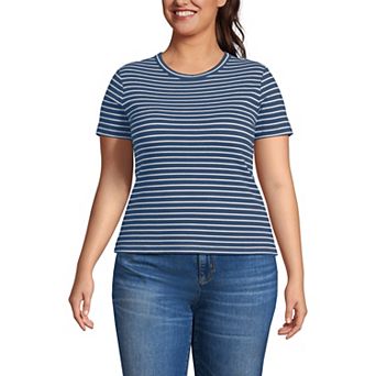 Plus Size Lands' End Drapey Rib Fitted Short Sleeve T-Shirt
