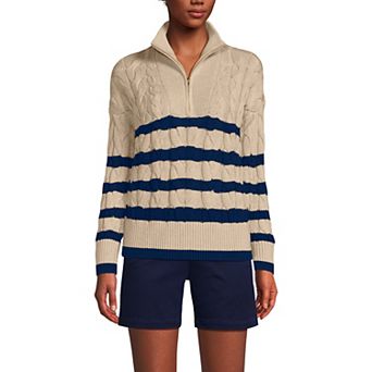 Women's Lands' End Drifter Cable Quarter Zip Sweater