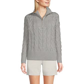 Women's Lands' End Drifter Cable Quarter Zip Sweater