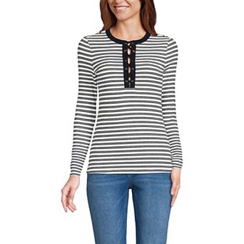 Women's Lands' End Polished Rib Tie Henley Top