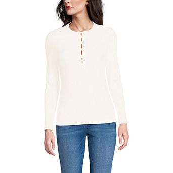 Women's Lands' End Polished Rib Tie Henley Top