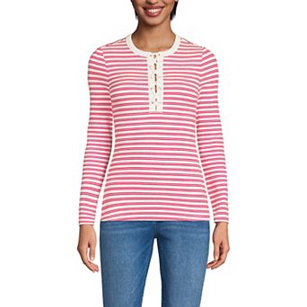 Women's Lands' End Polished Rib Tie Henley Top