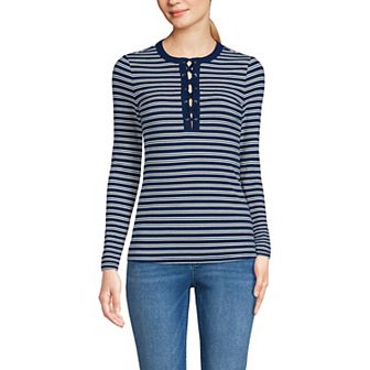 Women's Lands' End Polished Rib Tie Henley Top