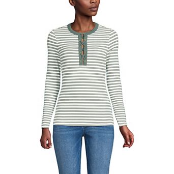Women's Lands' End Polished Rib Tie Henley Top