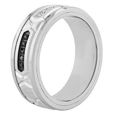 Steel Nation Men's 1/8 Carat T.W. Black & White Diamond Tungsten Ring