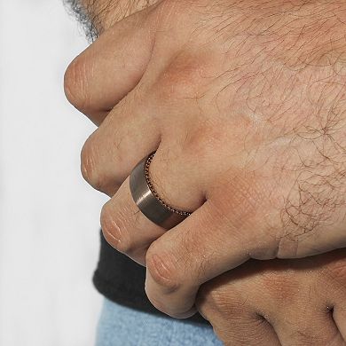 Steel Nation Men's Tungsten Two Tone Ring with Black Sapphire