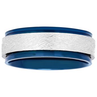 Steel Nation Men's Stainless Steel with Blue Ion Plated Strip Ring