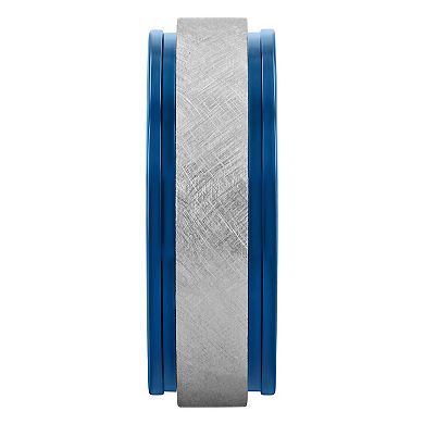 Steel Nation Men's Stainless Steel with Blue Ion Plated Strip Ring