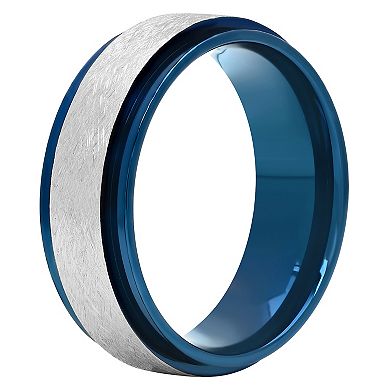 Steel Nation Men's Stainless Steel with Blue Ion Plated Strip Ring