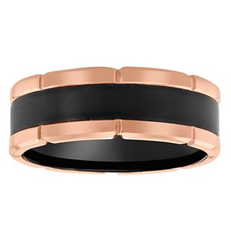 Steel Nation Men's Stainless Steel with Black & Rose Ion Plated Strip Ring
