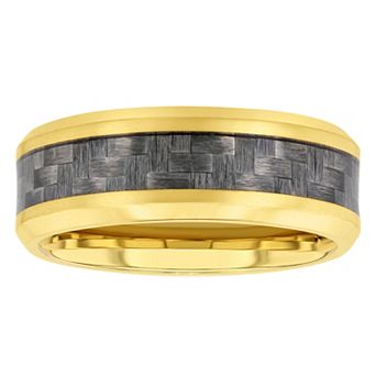 Steel Nation Men's Gold Tone Stainless Steel Carbon Fiber Ring