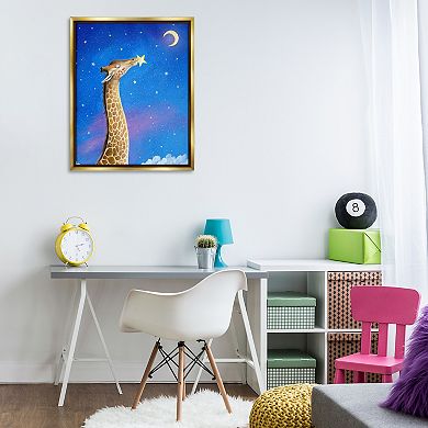 Stupell Home Decor Giraffe In Night Sky Framed Canvas Wall Art