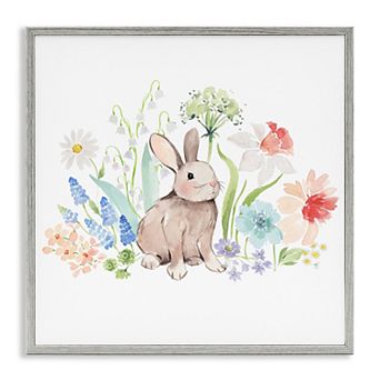 Stupell Home Decor Bunny in Flower Meadow Framed Canvas Wall Art