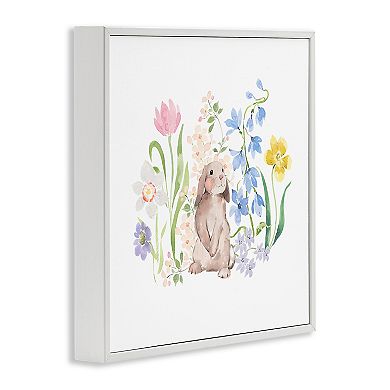 Stupell Home Decor Spring Flowers & Rabbit Framed Canvas Wall Art