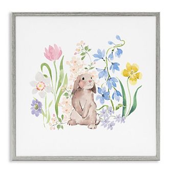 Stupell Home Decor Spring Flowers & Rabbit Framed Canvas Wall Art