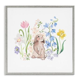 Stupell Home Decor Spring Flowers & Rabbit Framed Canvas Wall Art